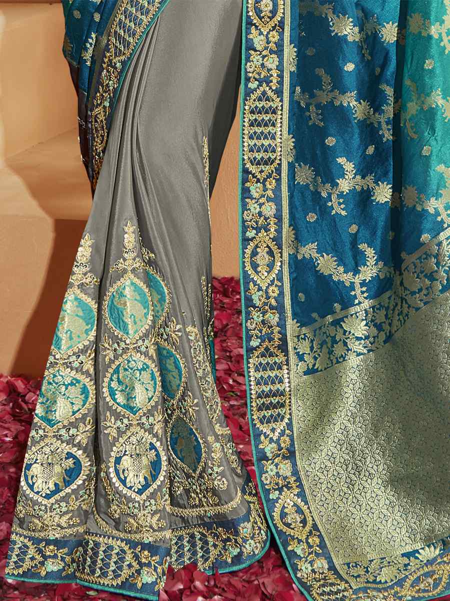 Multi Silk Embroidered Wedding Festival Heavy Border Saree