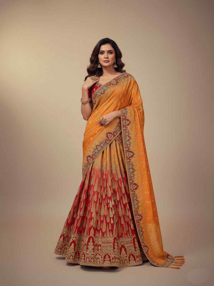 Image of Multi Silk Embroidered Wedding Reception Festival Heavy Border Lehenga Choli