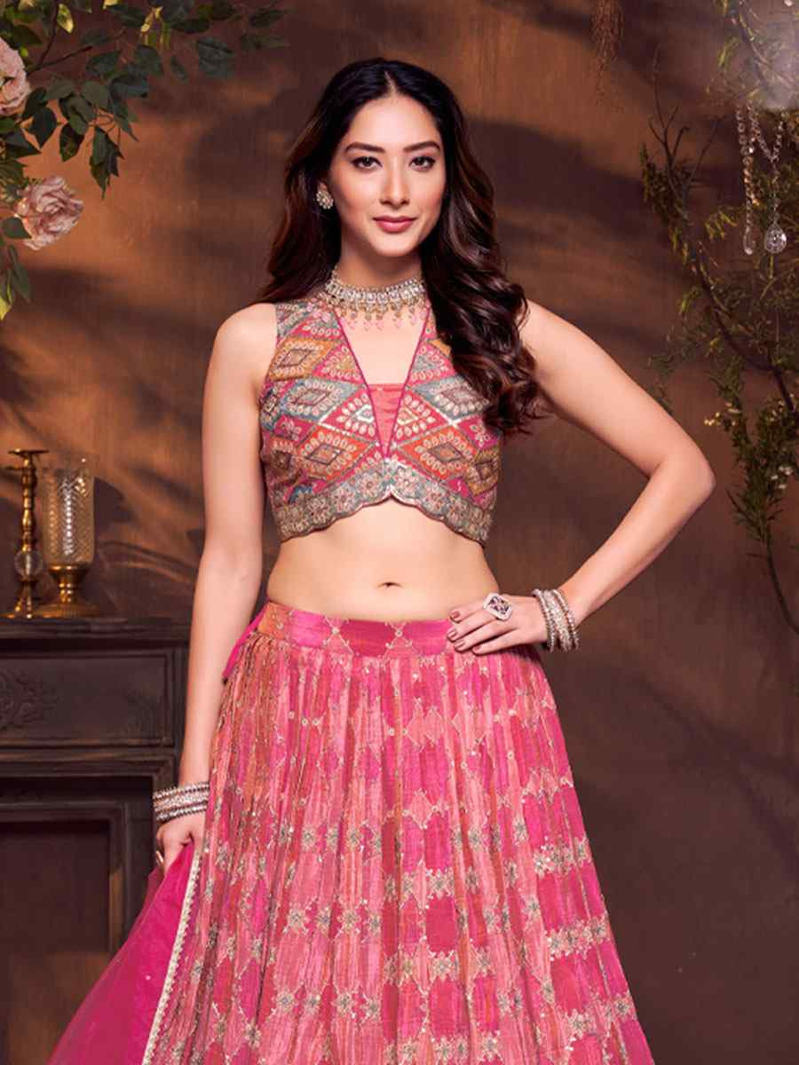 Multi Silk Embroidered Wedding Reception Festival Ready Heavy Border Lehenga Choli