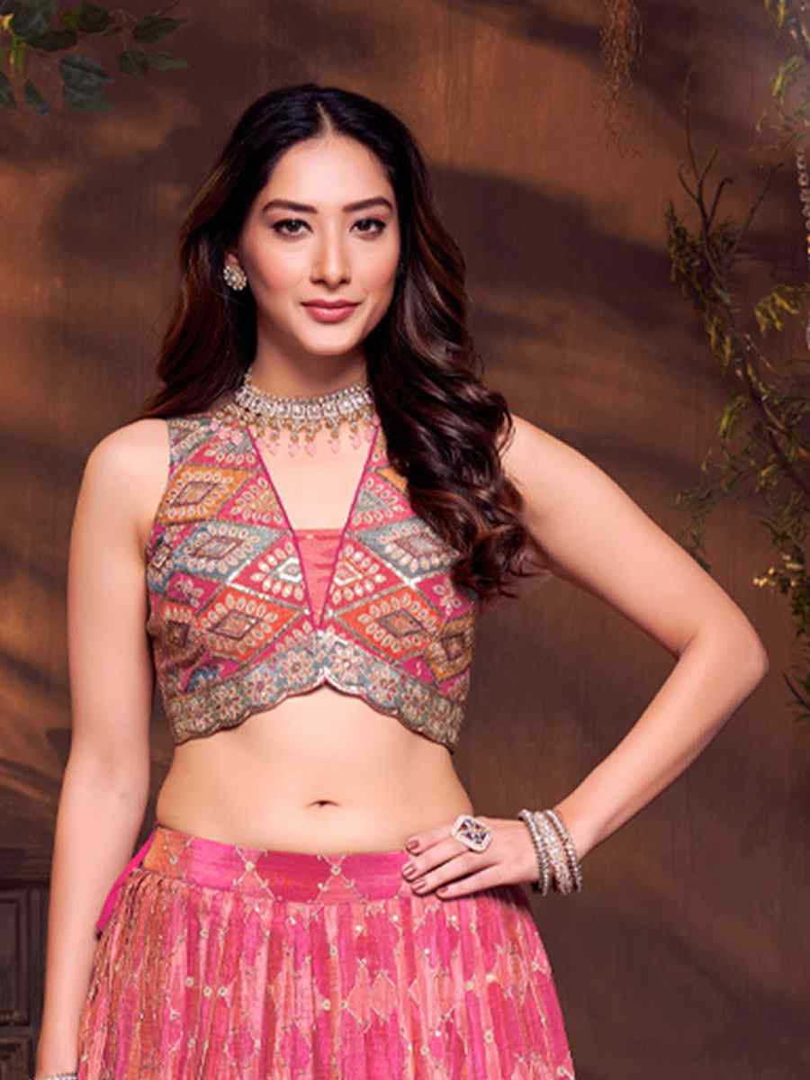 Multi Silk Embroidered Wedding Reception Festival Ready Heavy Border Lehenga Choli