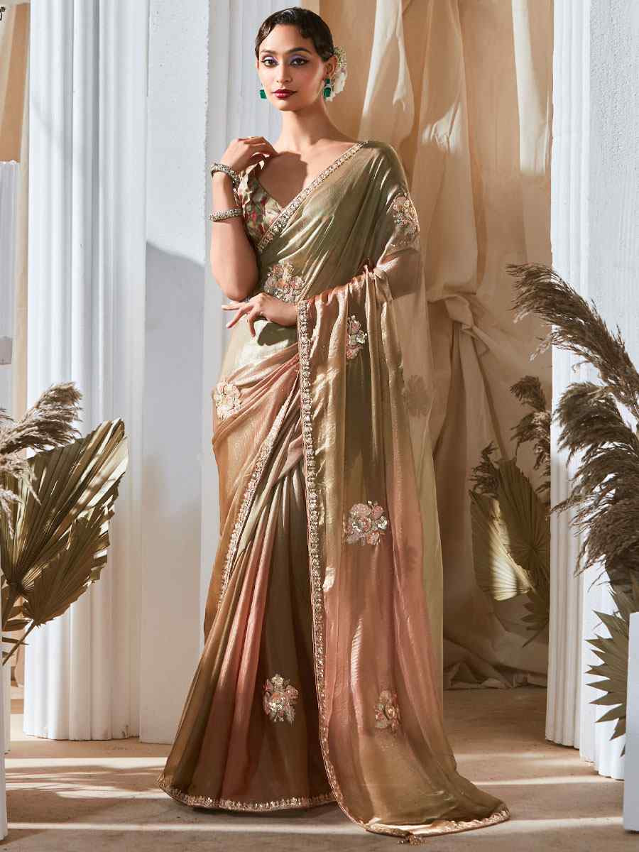 Multi Silk Embroidery Traditional Bridal Reception Festival Wedding Fancy Heavy Border Saree