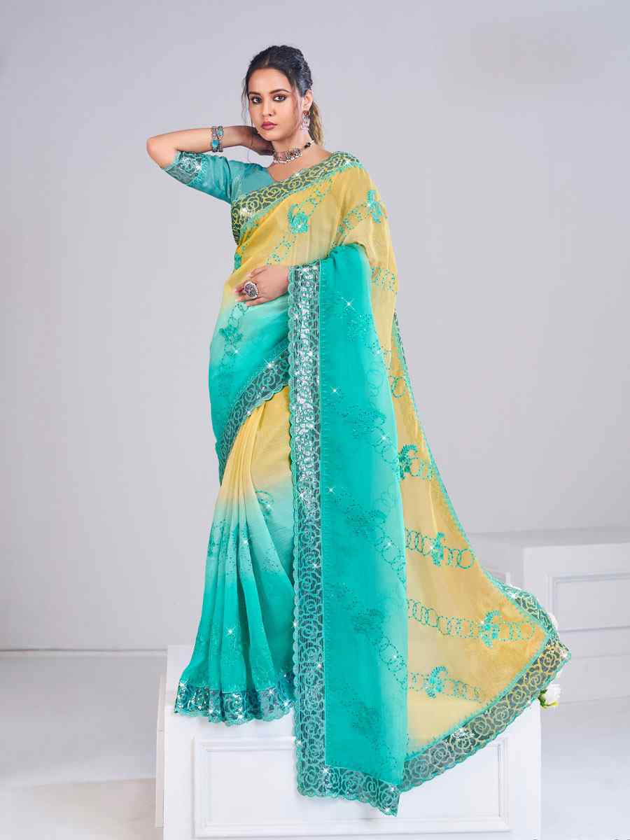 Multi Silk Embroidery Traditional Bridal Reception Festival Wedding Fancy Heavy Border Saree