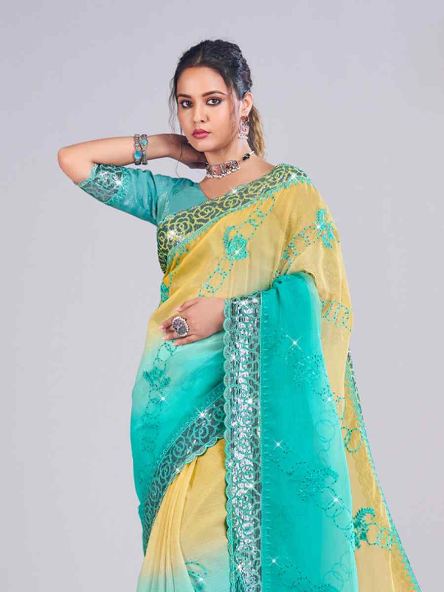 Multi Silk Embroidery Traditional Bridal Reception Festival Wedding Fancy Heavy Border Saree