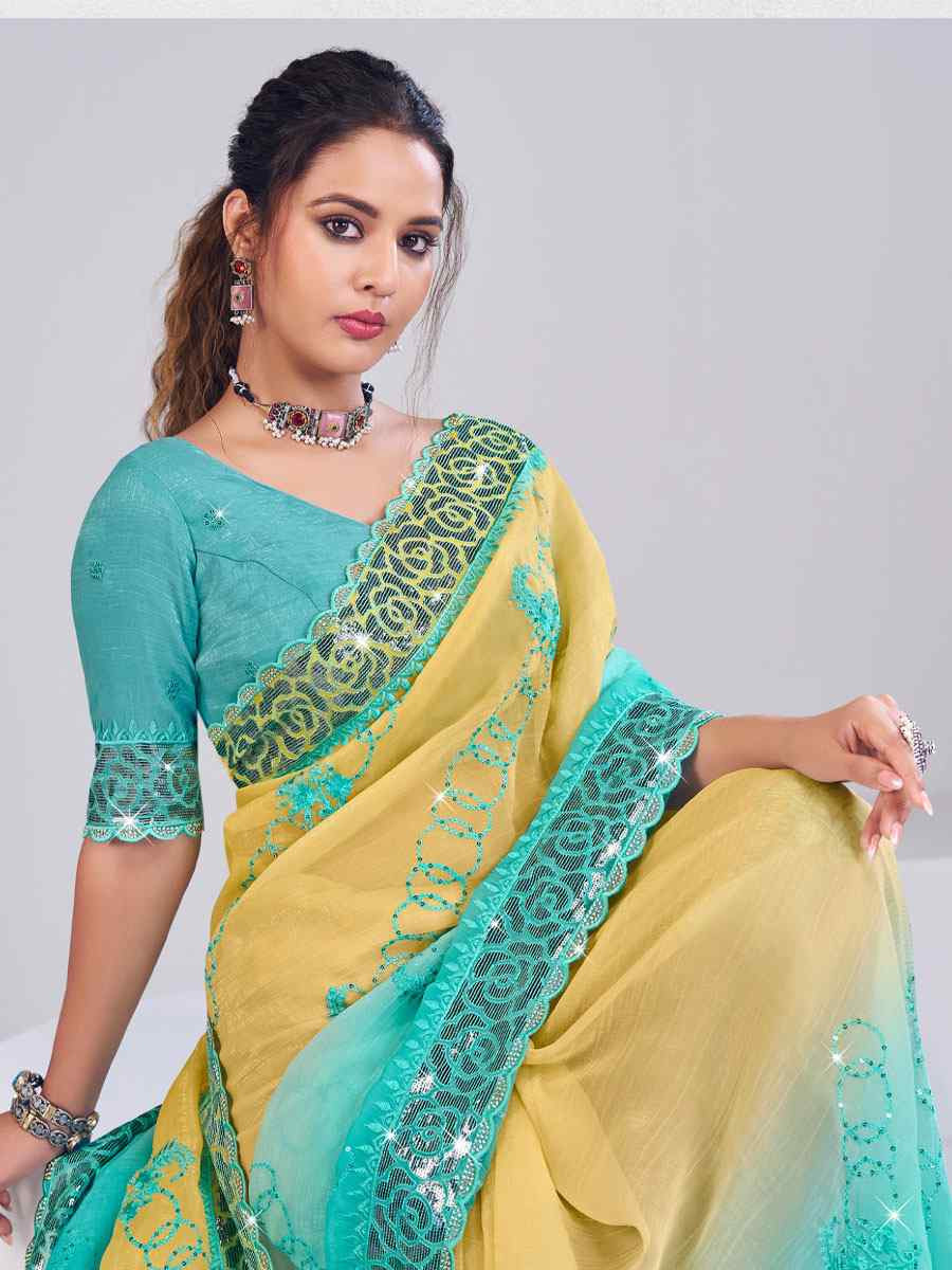 Multi Silk Embroidery Traditional Bridal Reception Festival Wedding Fancy Heavy Border Saree