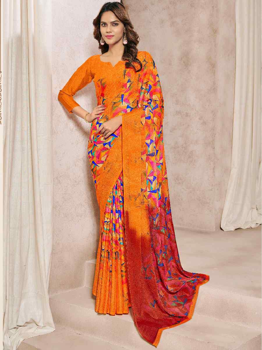 Multi Silk Georgette Printed Casual Party Contemporary Saree