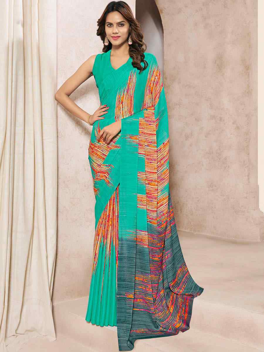 Multi Silk Georgette Printed Casual Party Contemporary Saree