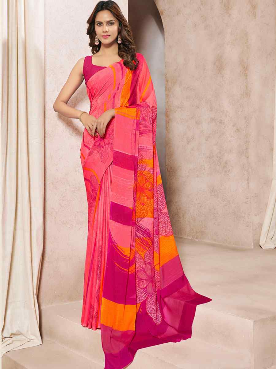 Multi Silk Georgette Printed Casual Party Contemporary Saree