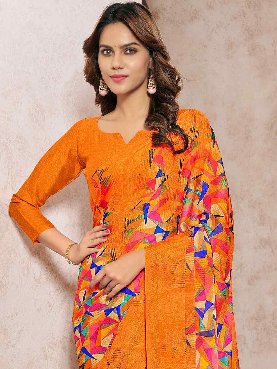 Multi Silk Georgette Printed Casual Party Contemporary Saree