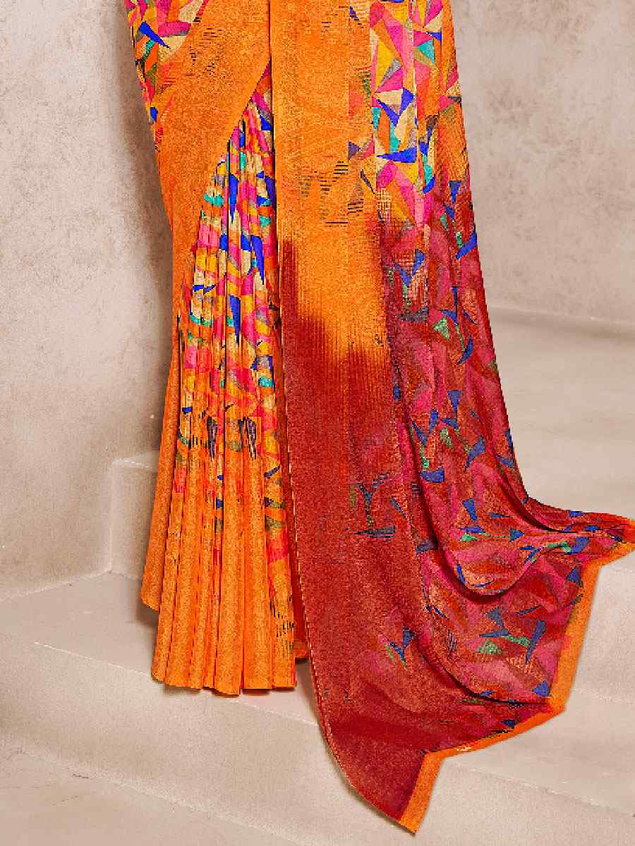 Multi Silk Georgette Printed Casual Party Contemporary Saree