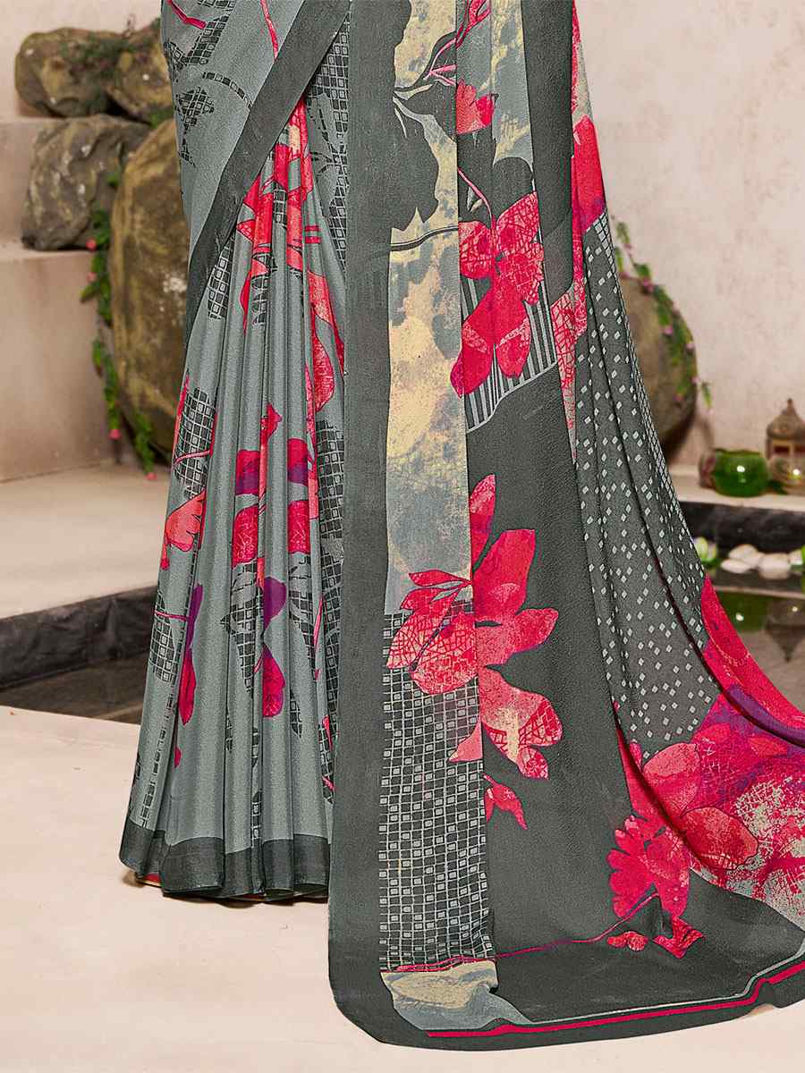 Multi Silk Georgette Printed Casual Party Contemporary Saree