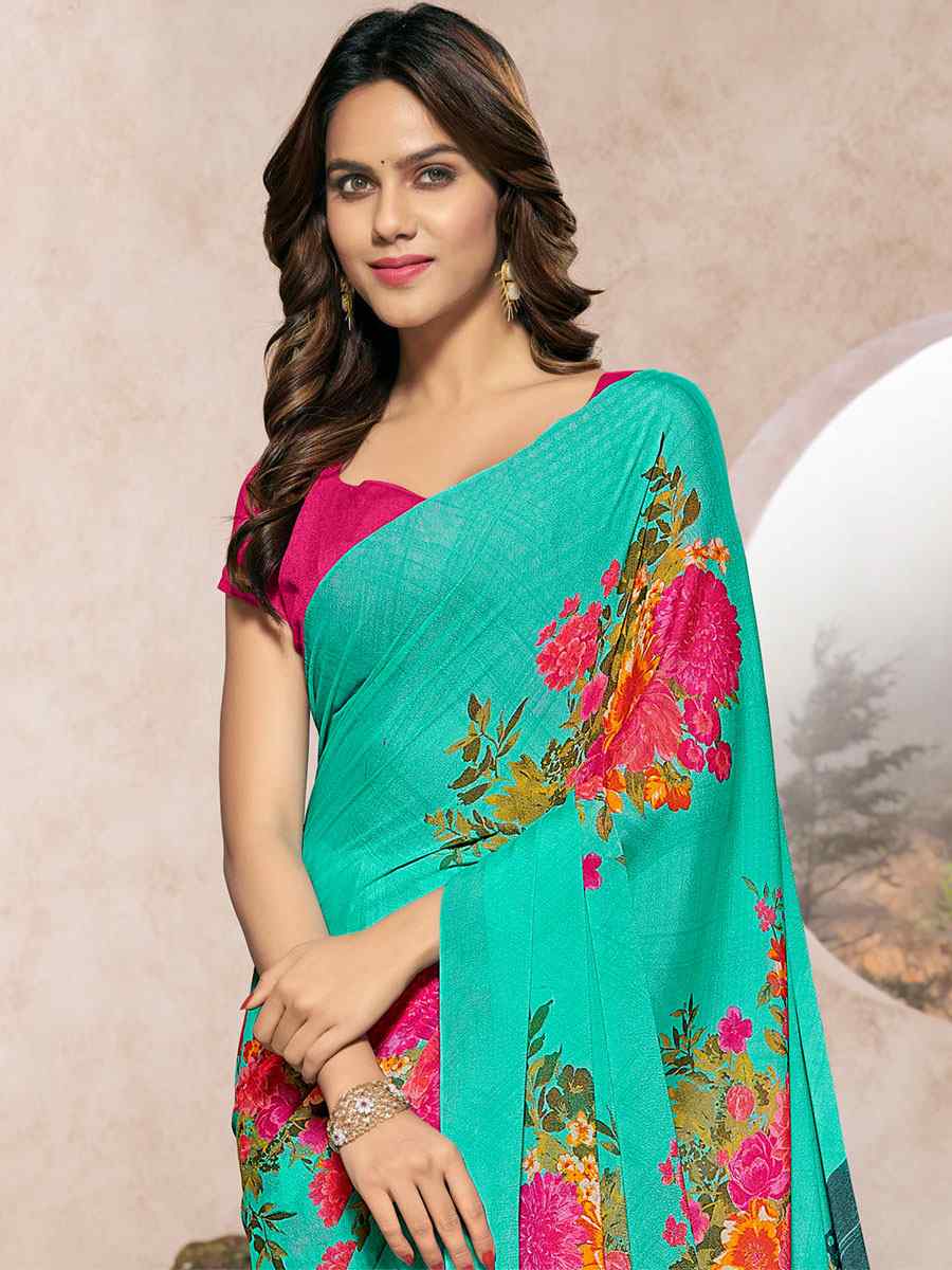 Multi Silk Georgette Printed Casual Party Contemporary Saree