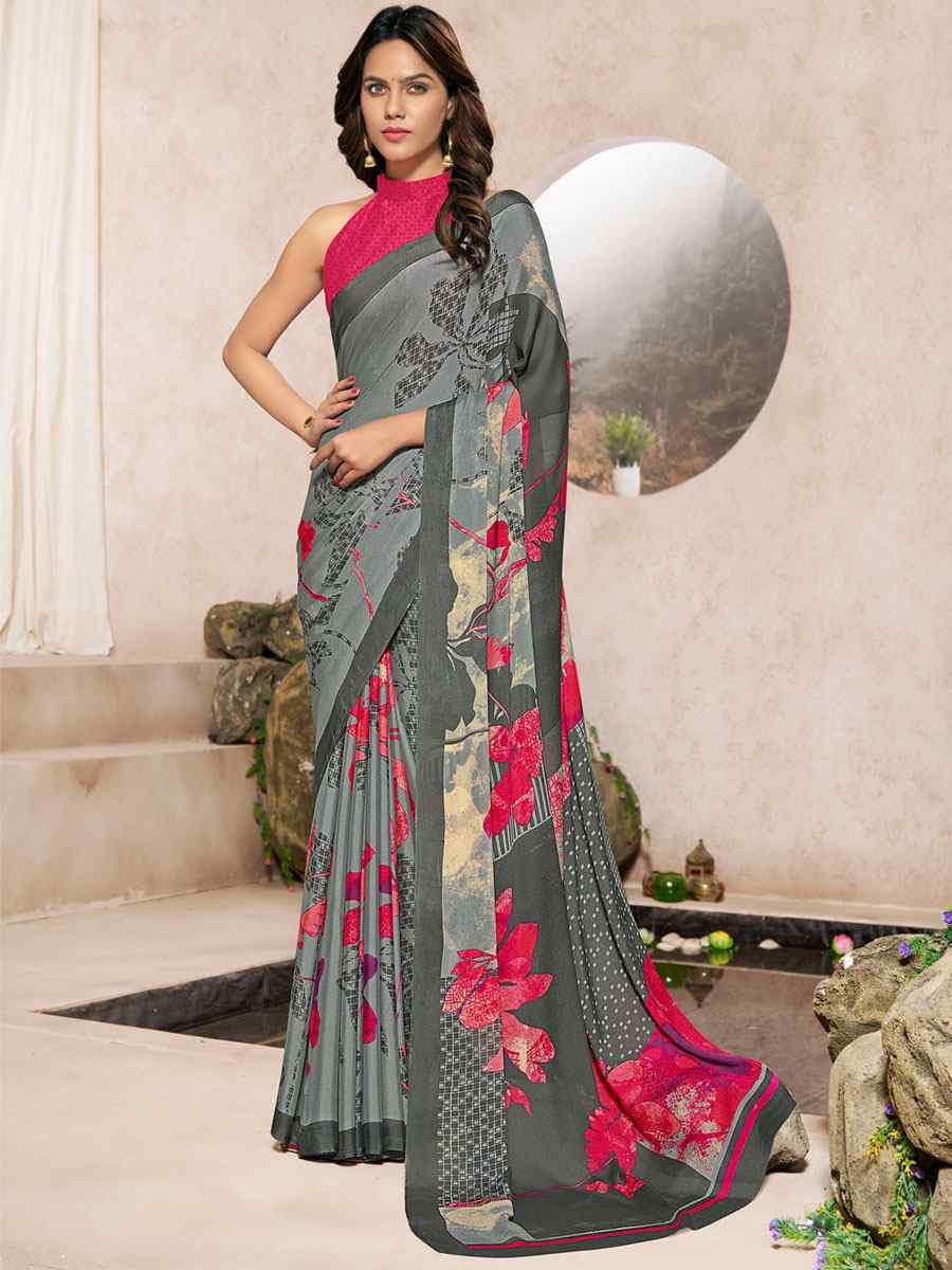 Multi Silk Georgette Printed Casual Party Contemporary Saree