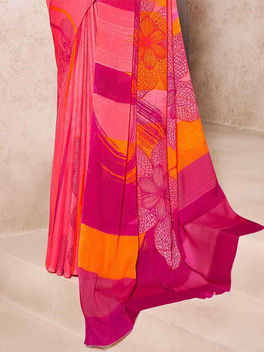 Multi Silk Georgette Printed Casual Party Contemporary Saree