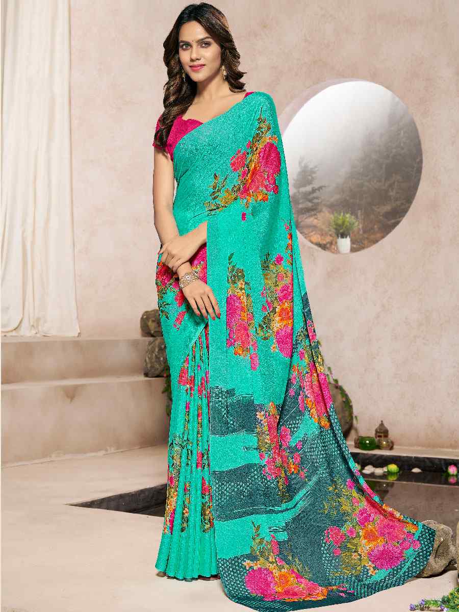 Multi Silk Georgette Printed Casual Party Contemporary Saree
