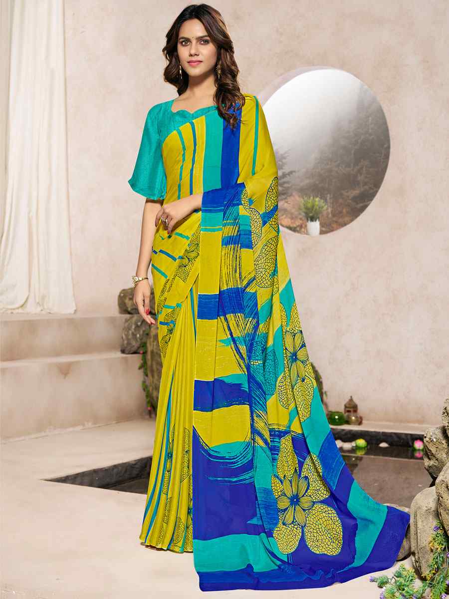 Multi Silk Georgette Printed Casual Party Contemporary Saree