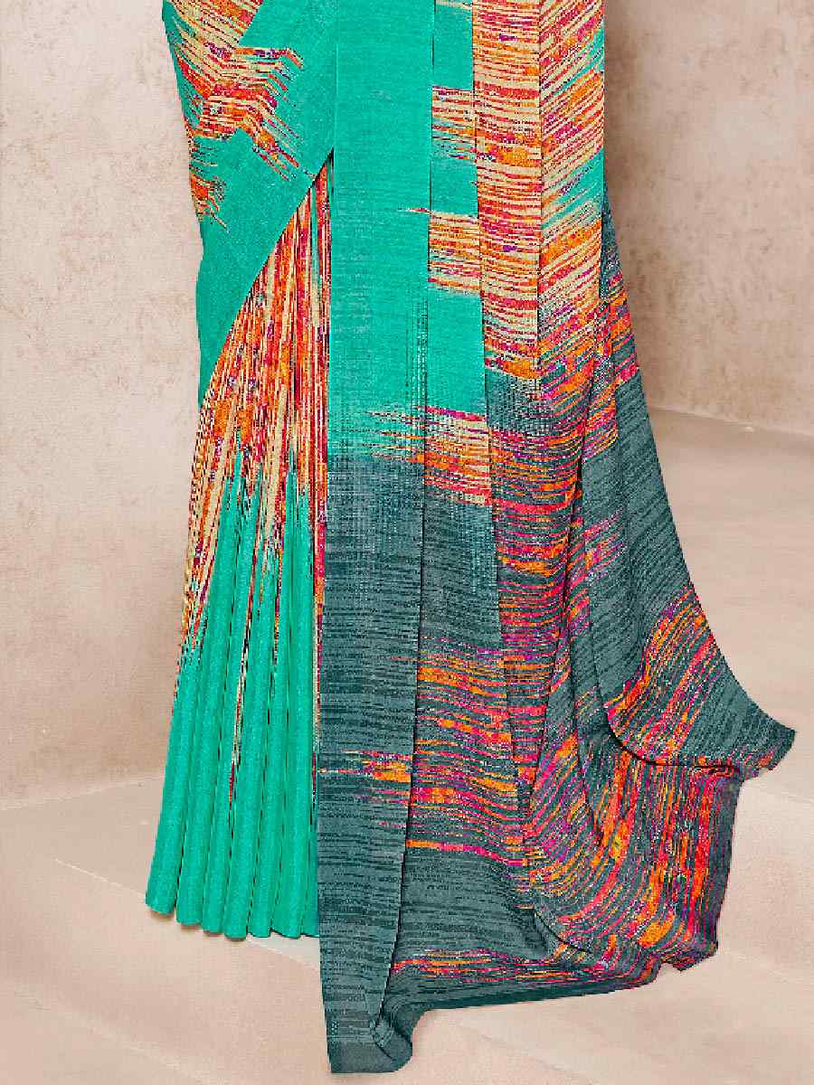 Multi Silk Georgette Printed Casual Party Contemporary Saree