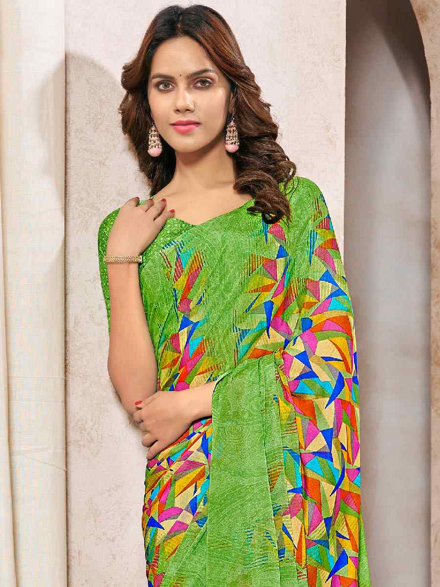 Multi Silk Georgette Printed Casual Party Contemporary Saree