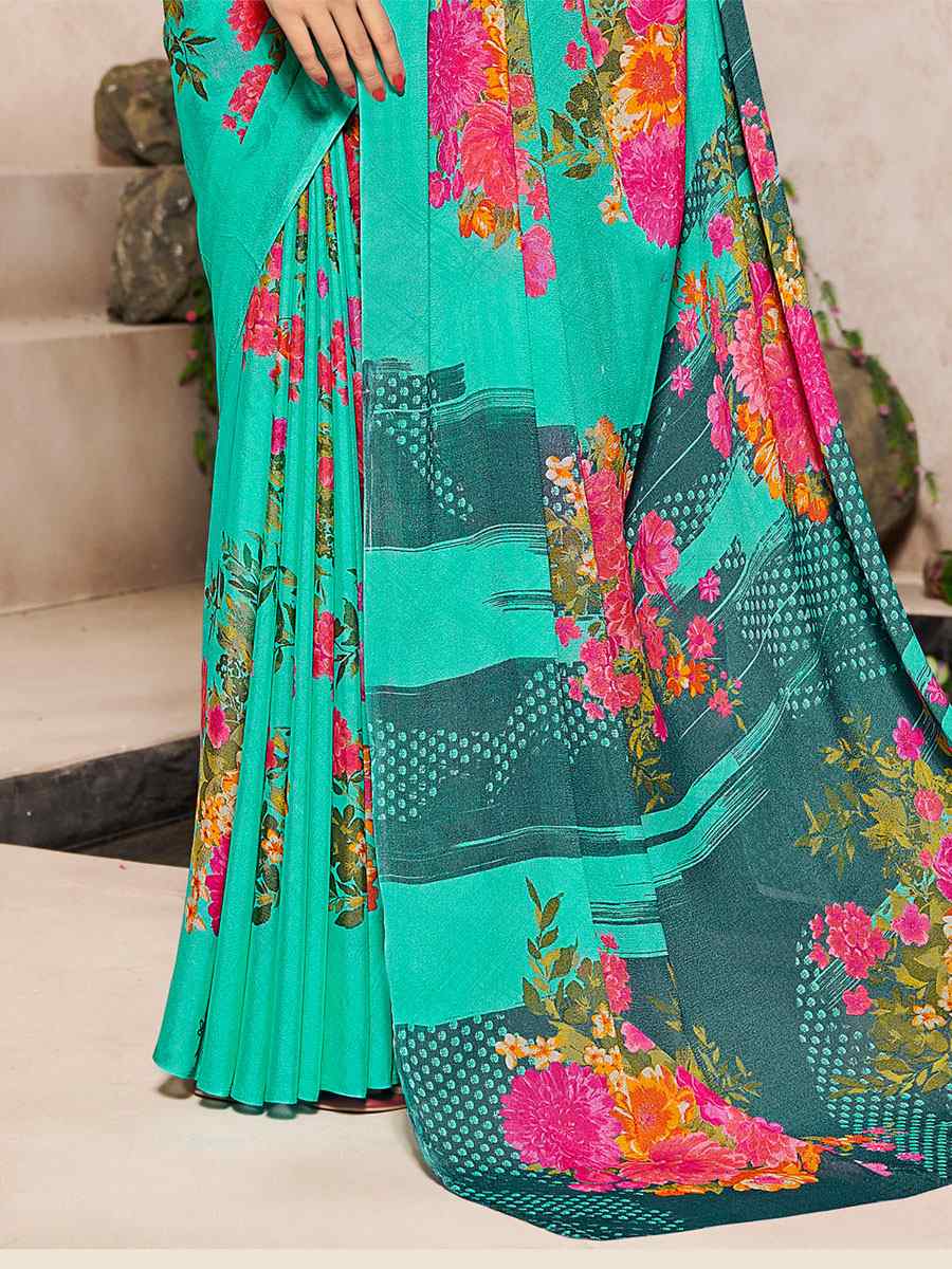Multi Silk Georgette Printed Casual Party Contemporary Saree