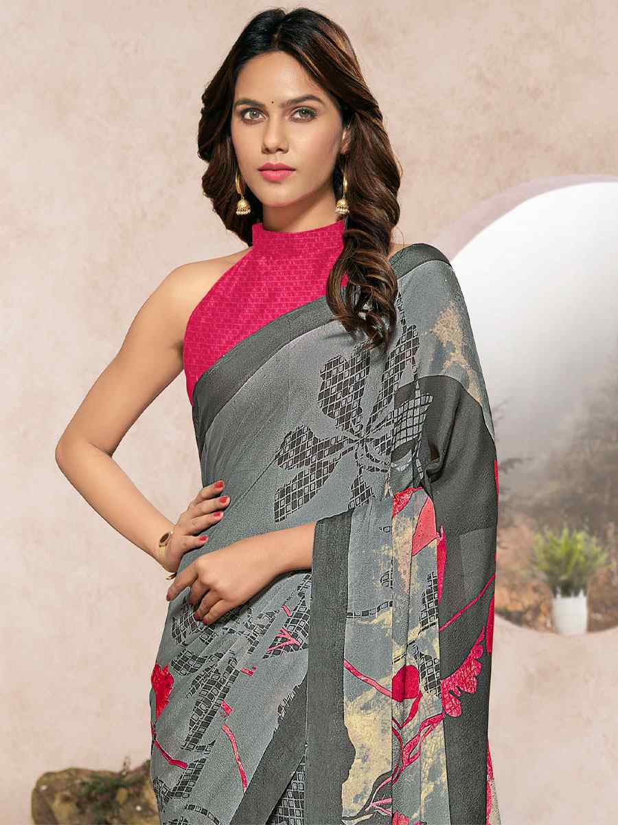 Multi Silk Georgette Printed Casual Party Contemporary Saree