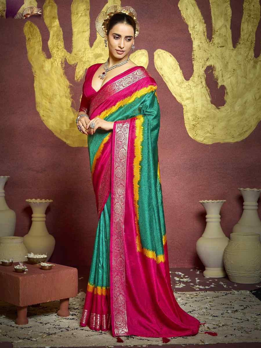 Multi Silk Handwoven Festival Wedding Fancy Heavy Border Saree