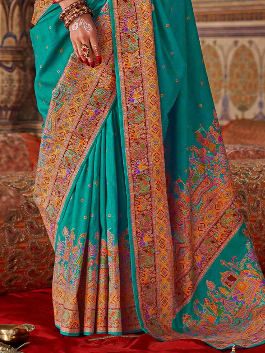 Multi Silk Handwoven Festival Wedding Fancy Heavy Border Saree