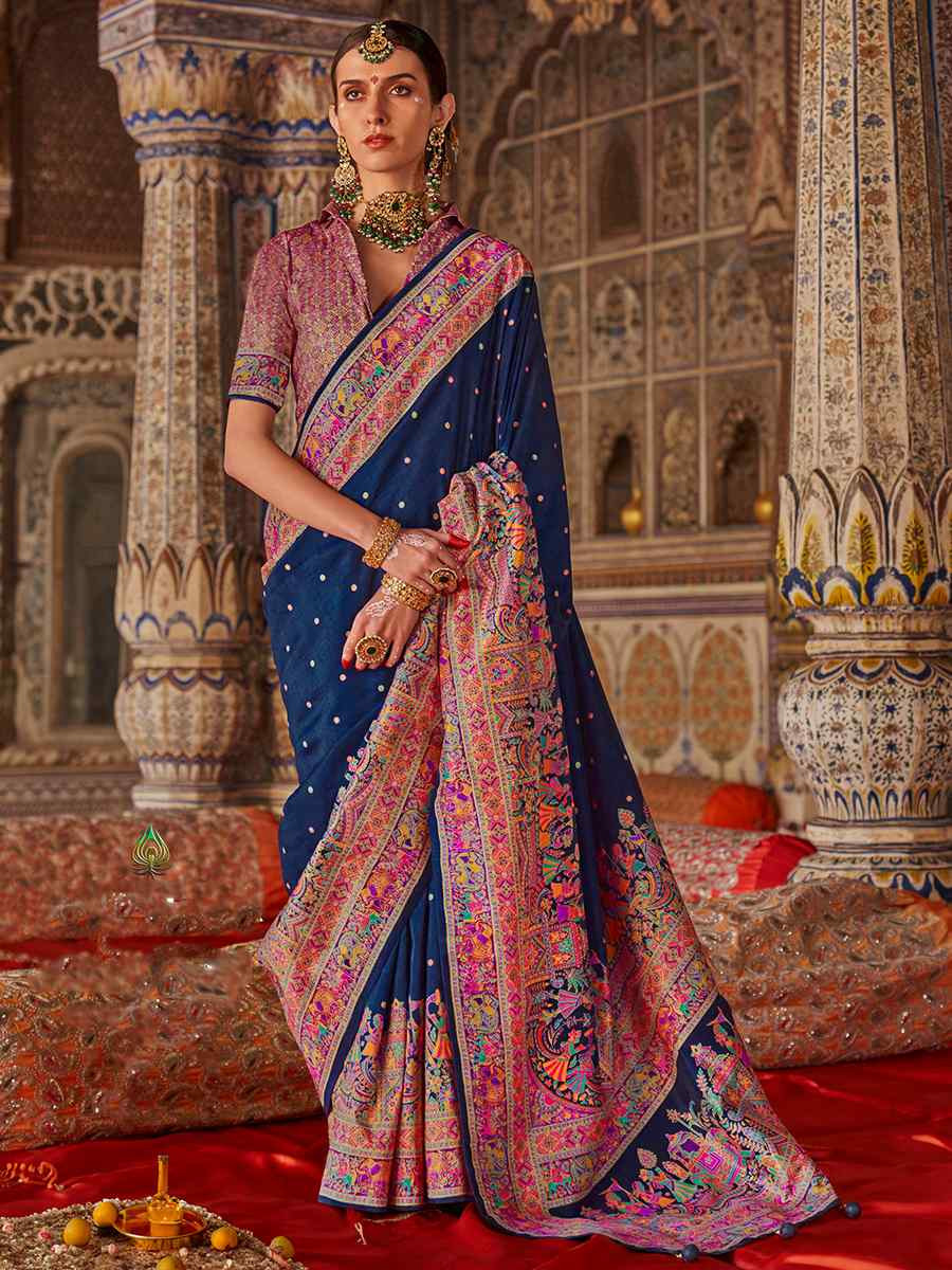 Multi Silk Handwoven Festival Wedding Fancy Heavy Border Saree