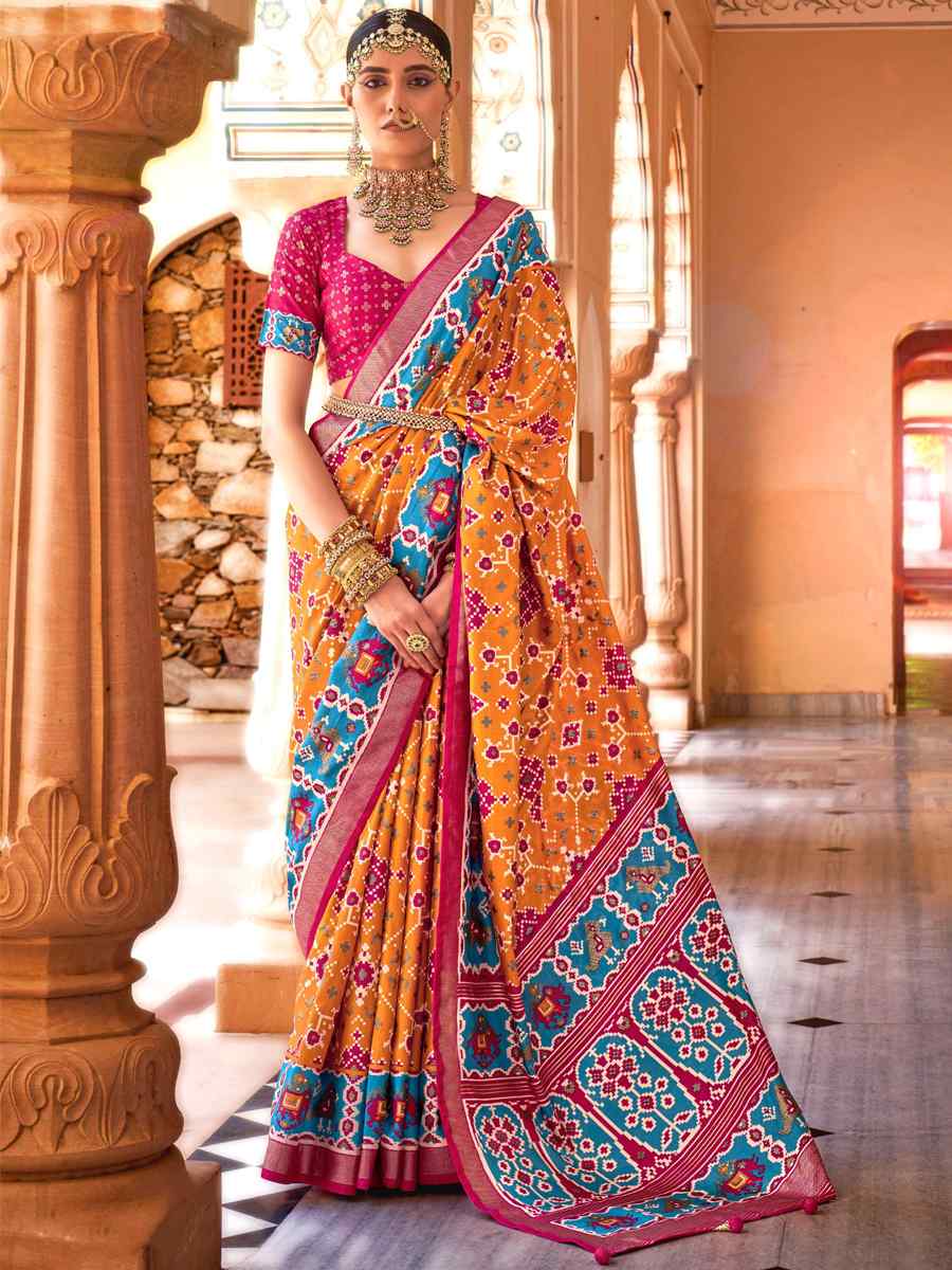 Multi Silk Handwoven Mehendi Festival Classic Style Saree