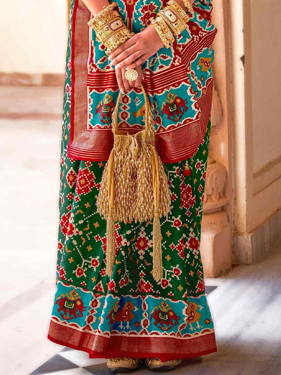 Multi Silk Handwoven Mehendi Festival Classic Style Saree