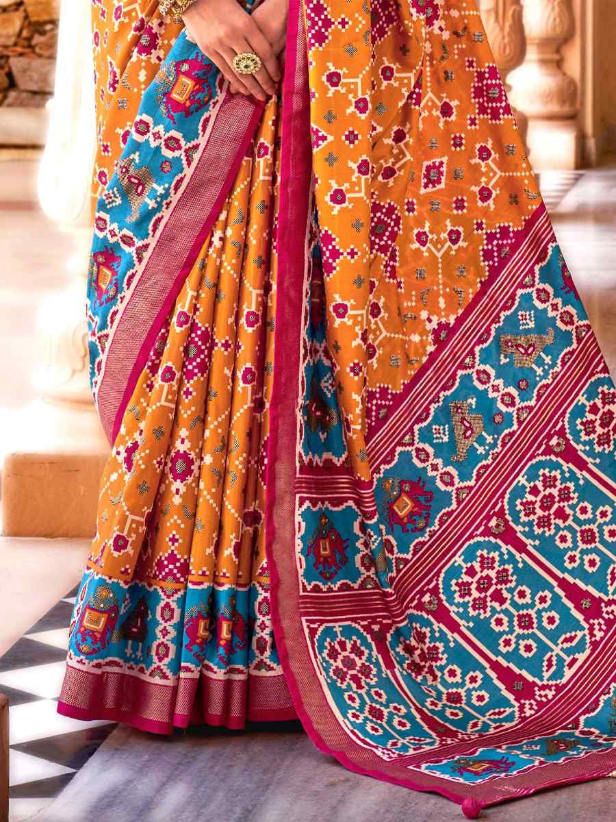 Multi Silk Handwoven Mehendi Festival Classic Style Saree