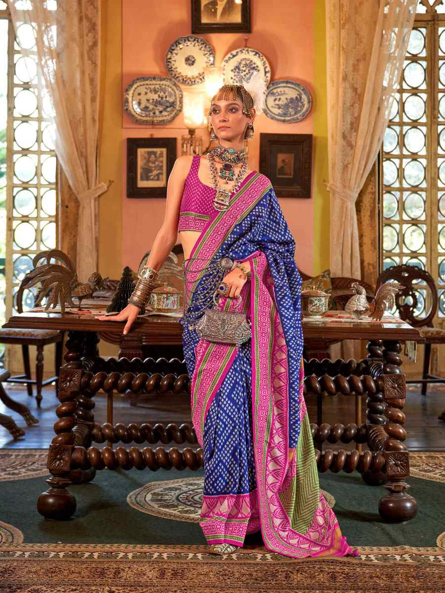 Multi Silk Patola Printed Festival Wedding Fancy Heavy Border Saree