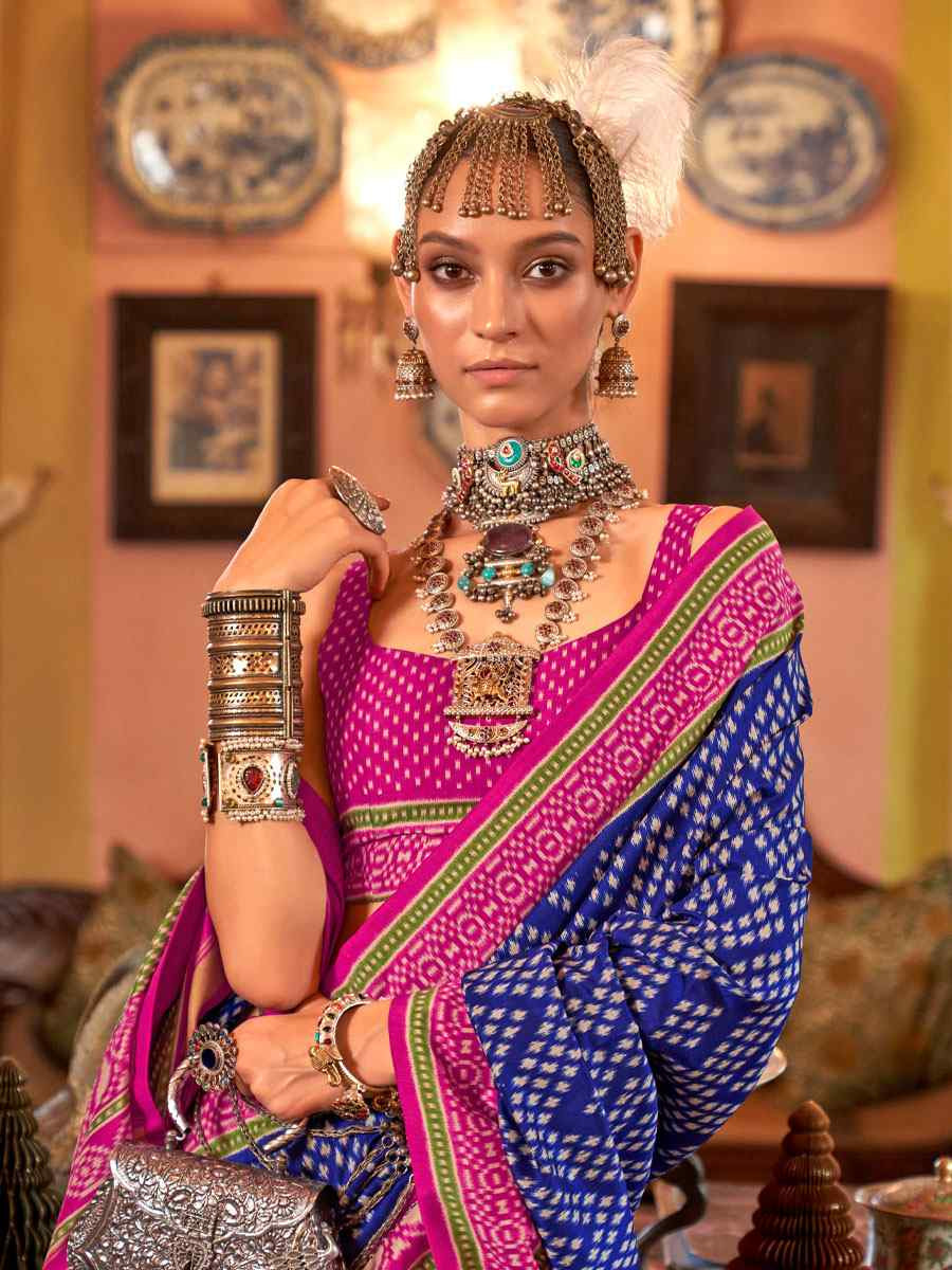 Multi Silk Patola Printed Festival Wedding Fancy Heavy Border Saree