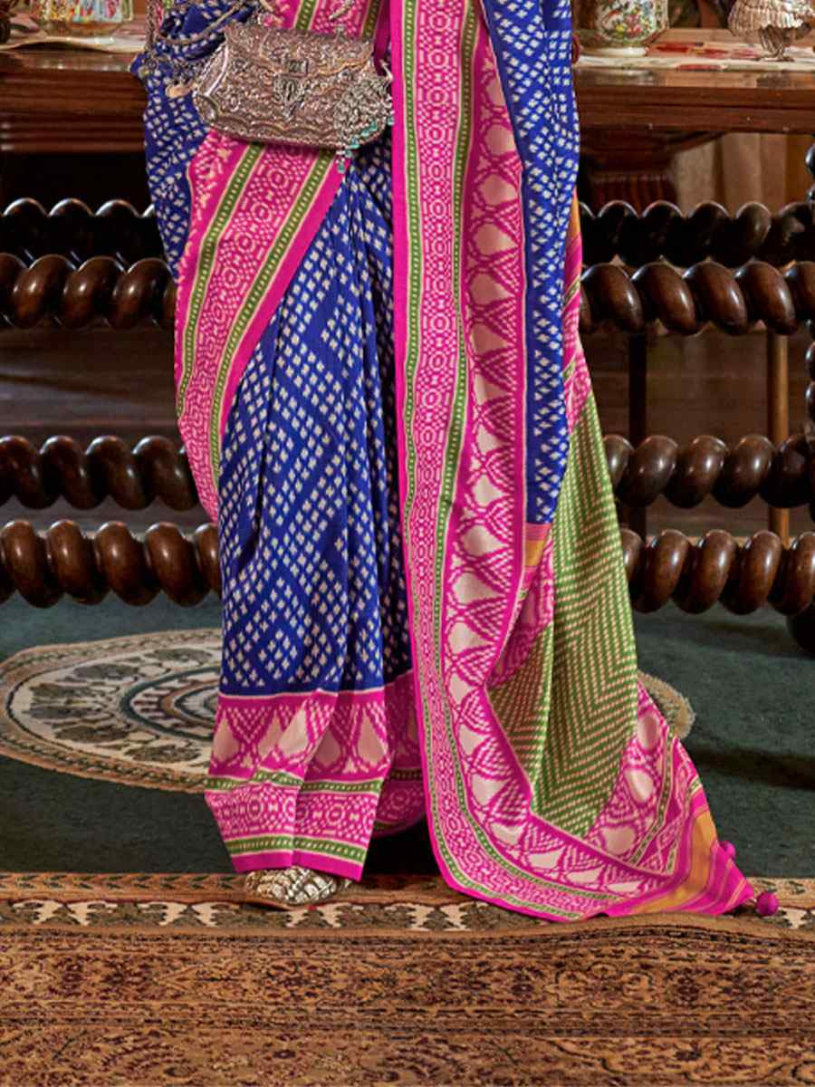 Multi Silk Patola Printed Festival Wedding Fancy Heavy Border Saree