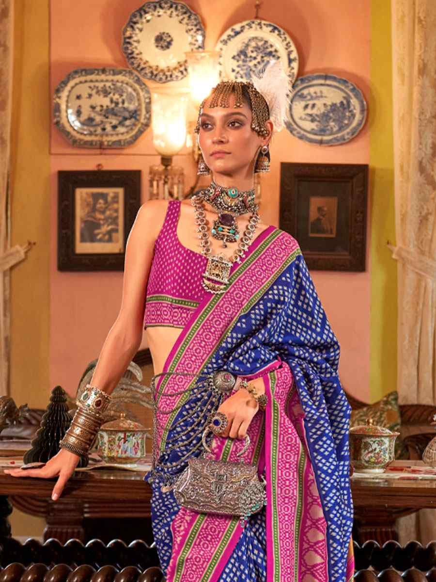 Multi Silk Patola Printed Festival Wedding Fancy Heavy Border Saree