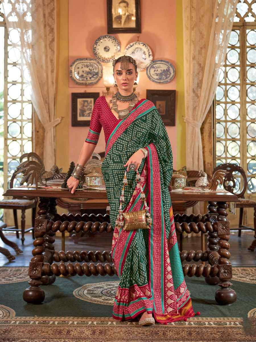 Multi Silk Patola Printed Festival Wedding Fancy Heavy Border Saree