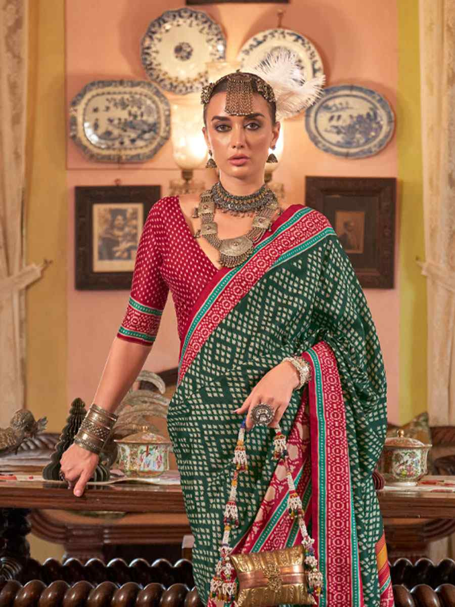 Multi Silk Patola Printed Festival Wedding Fancy Heavy Border Saree