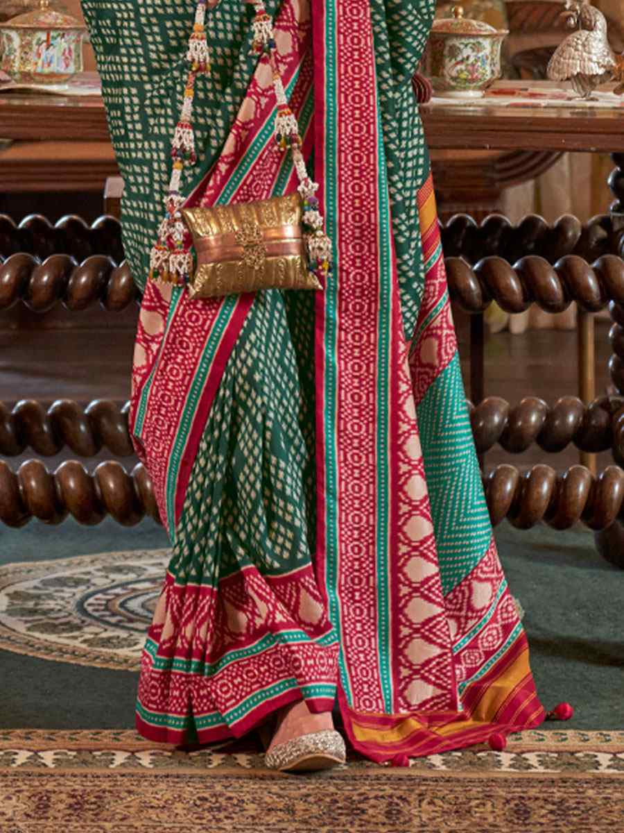 Multi Silk Patola Printed Festival Wedding Fancy Heavy Border Saree