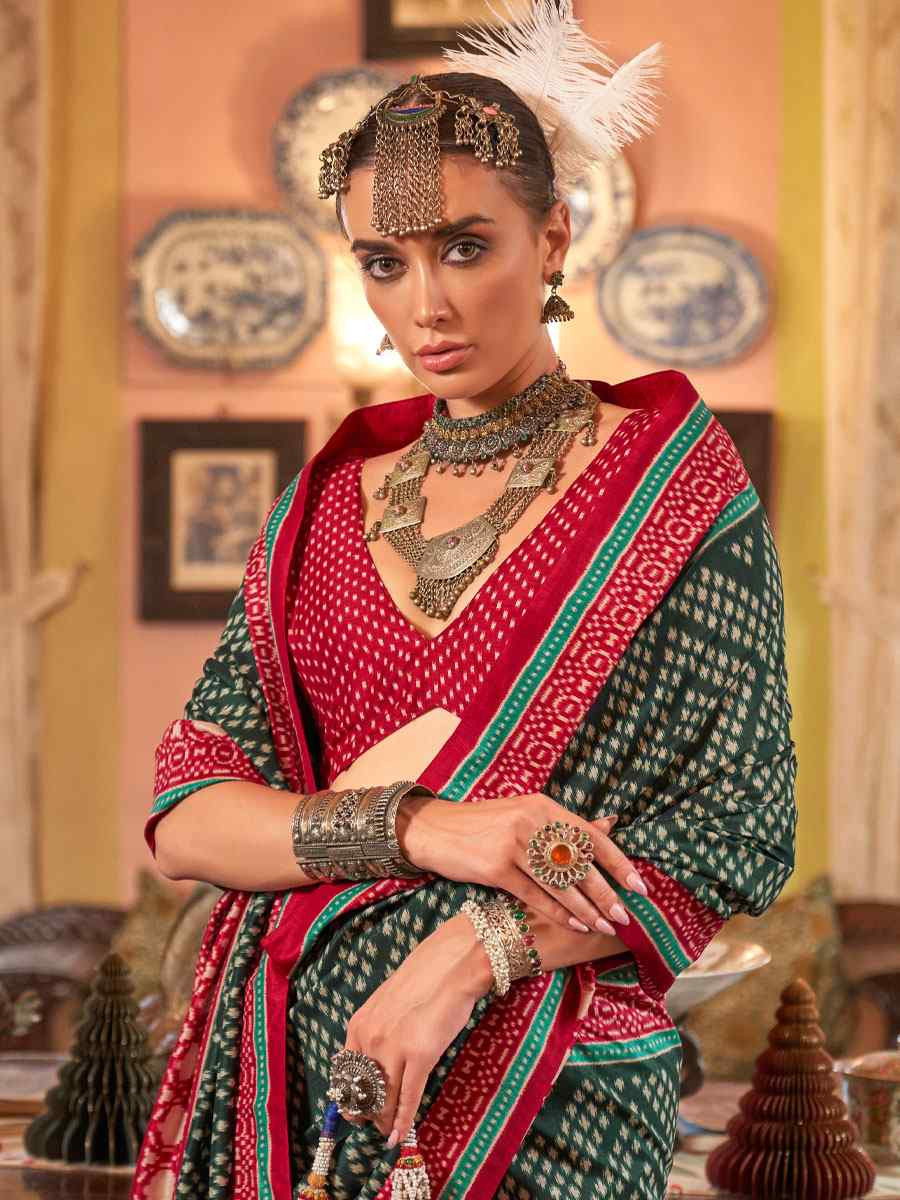 Multi Silk Patola Printed Festival Wedding Fancy Heavy Border Saree