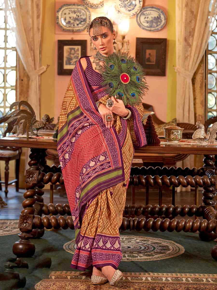Multi Silk Patola Printed Festival Wedding Fancy Heavy Border Saree