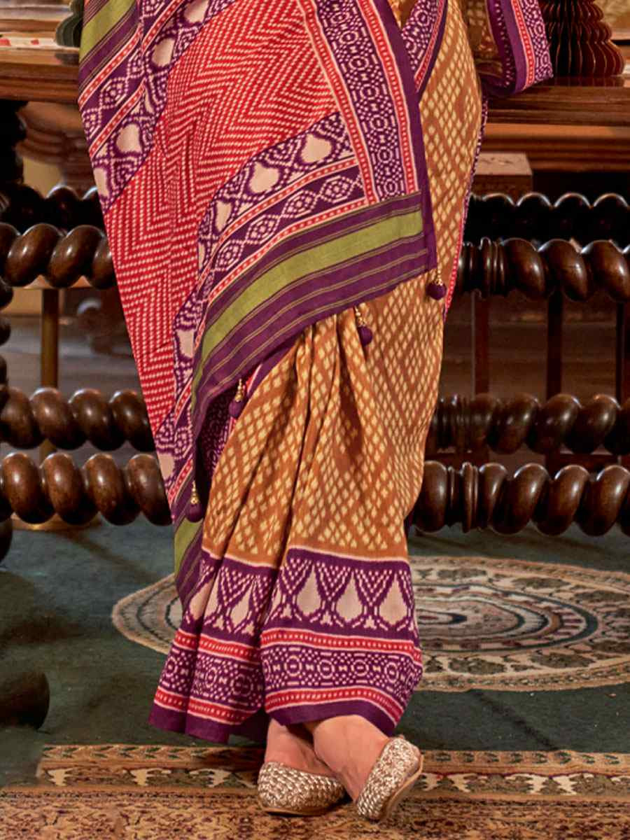 Multi Silk Patola Printed Festival Wedding Fancy Heavy Border Saree