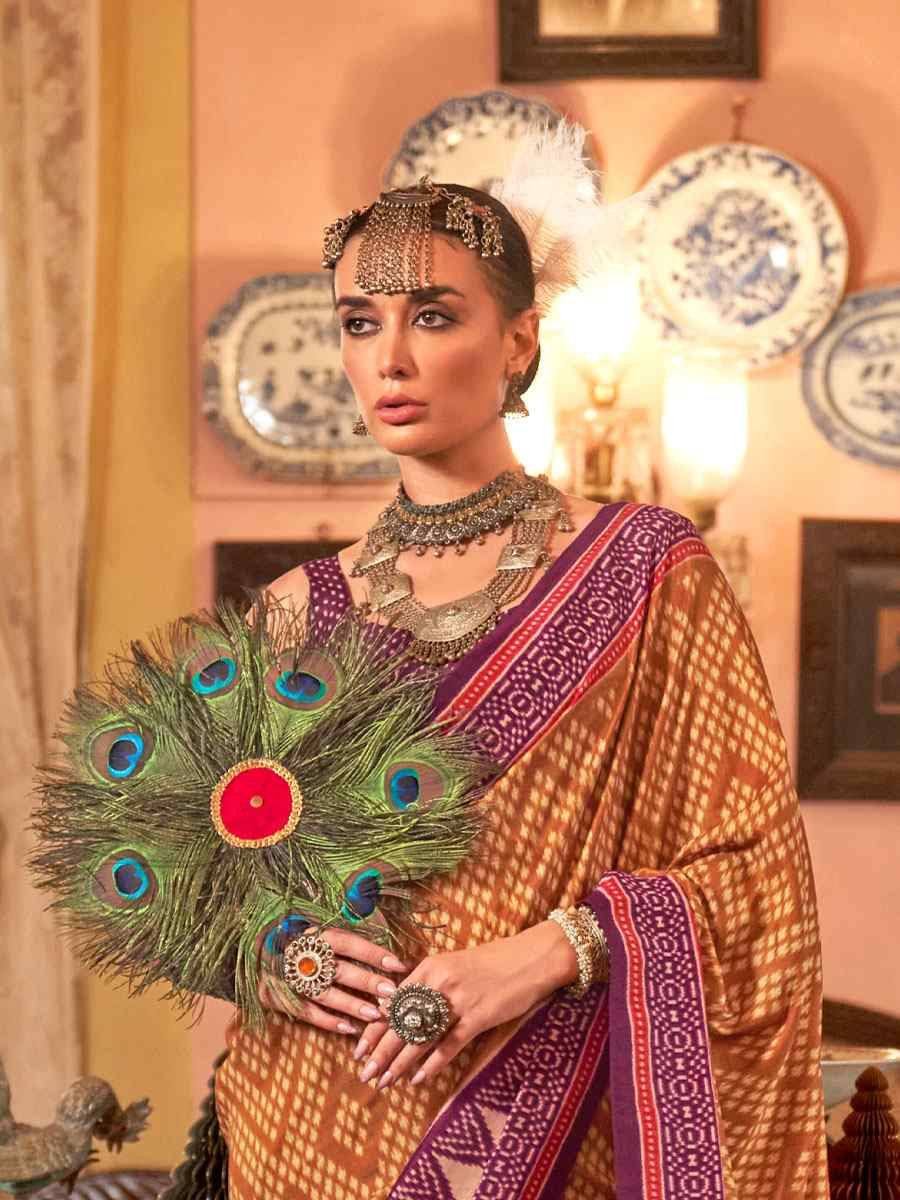 Multi Silk Patola Printed Festival Wedding Fancy Heavy Border Saree