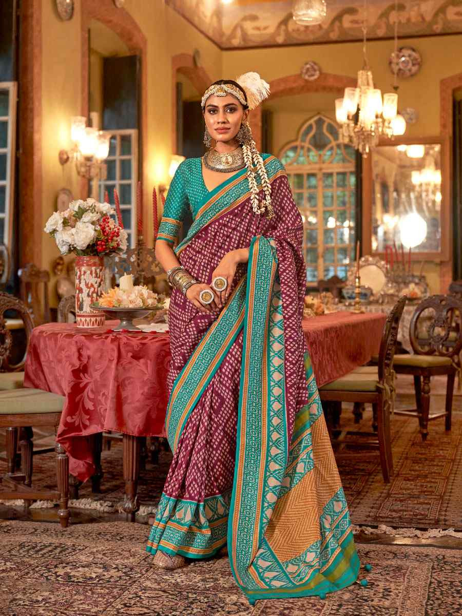 Multi Silk Patola Printed Festival Wedding Fancy Heavy Border Saree
