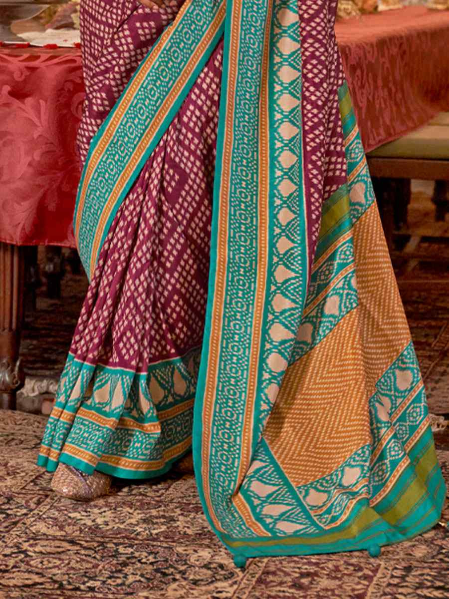 Multi Silk Patola Printed Festival Wedding Fancy Heavy Border Saree