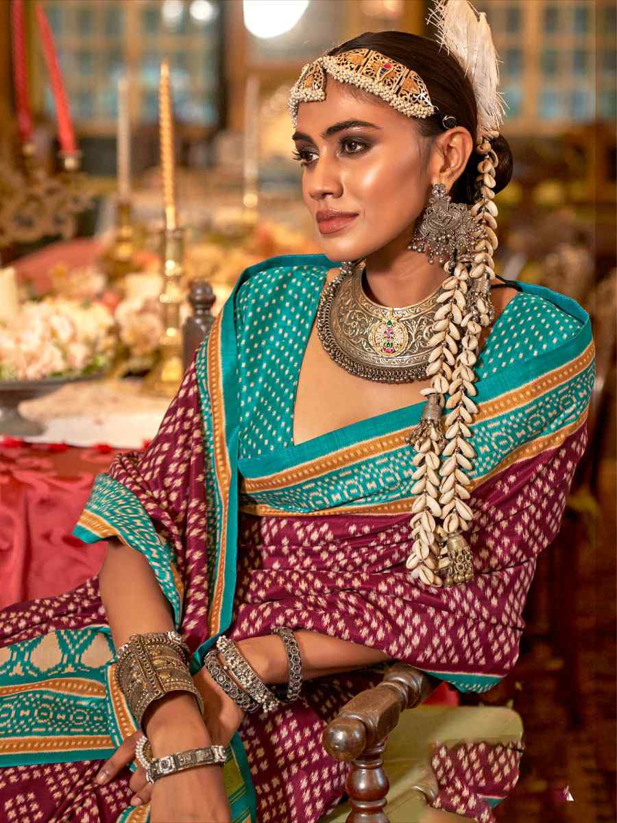 Multi Silk Patola Printed Festival Wedding Fancy Heavy Border Saree