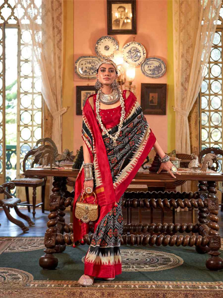 Image of Multi Silk Patola Printed Festival Wedding Fancy Heavy Border Saree