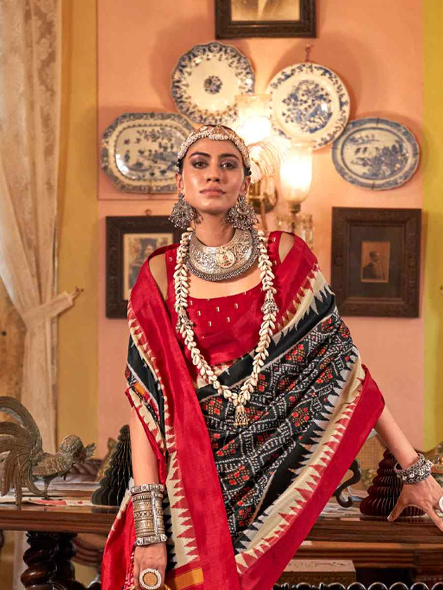 Multi Silk Patola Printed Festival Wedding Fancy Heavy Border Saree