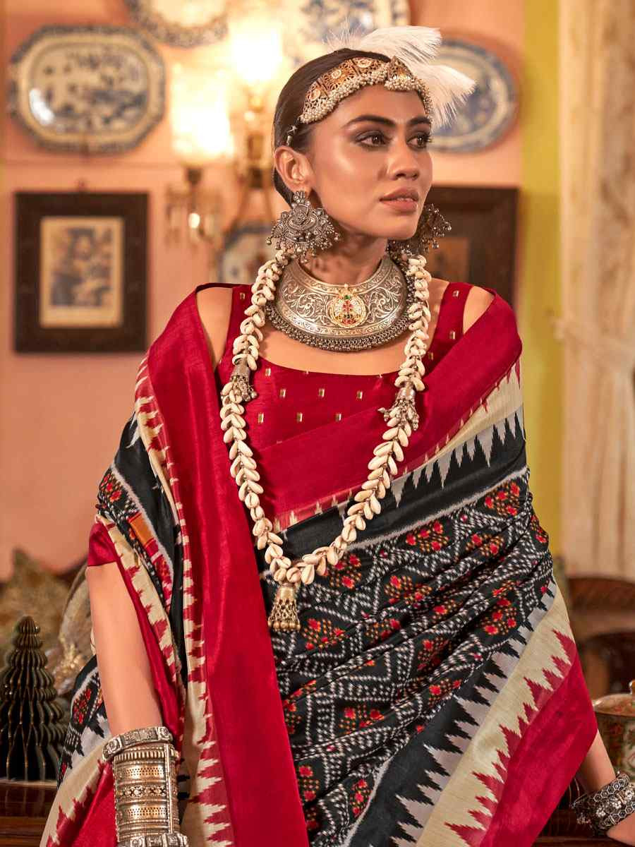 Multi Silk Patola Printed Festival Wedding Fancy Heavy Border Saree