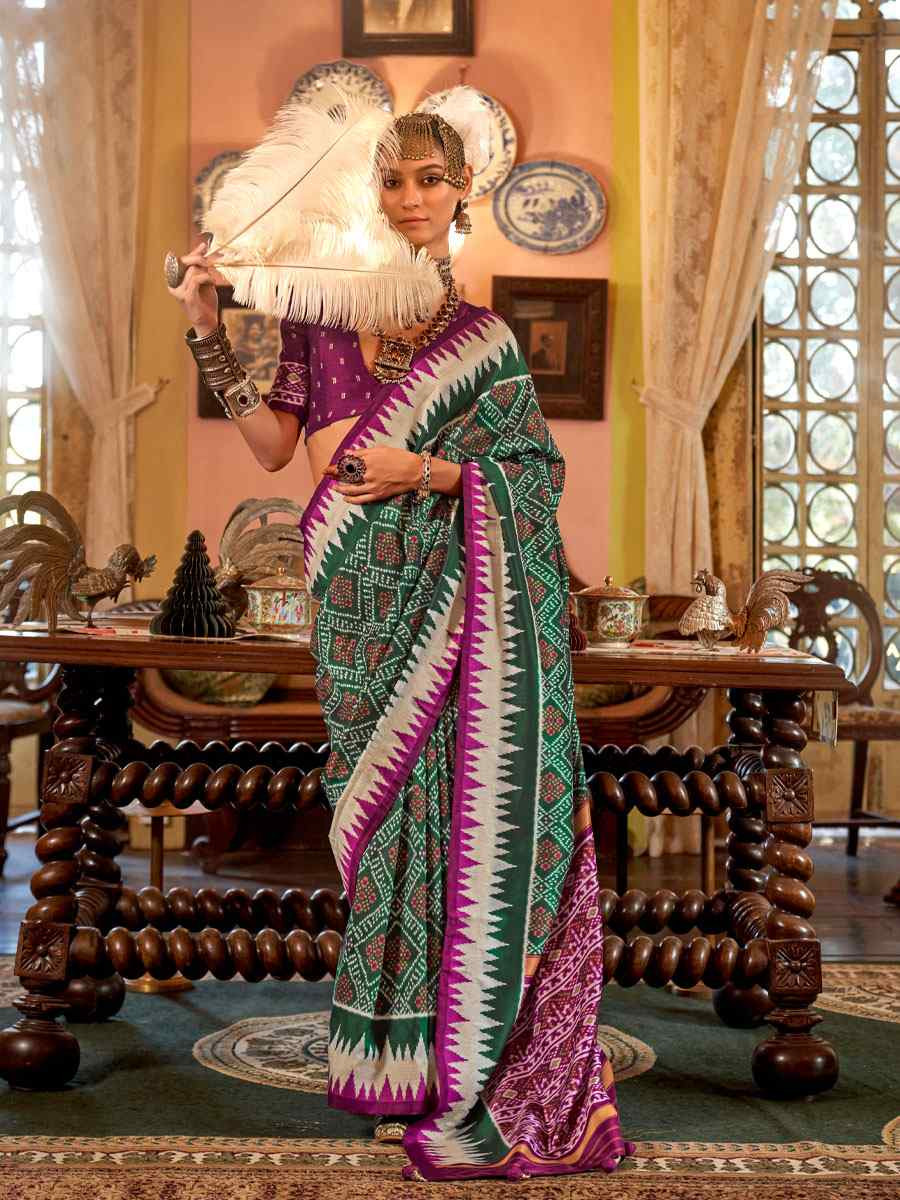 Multi Silk Patola Printed Festival Wedding Fancy Heavy Border Saree