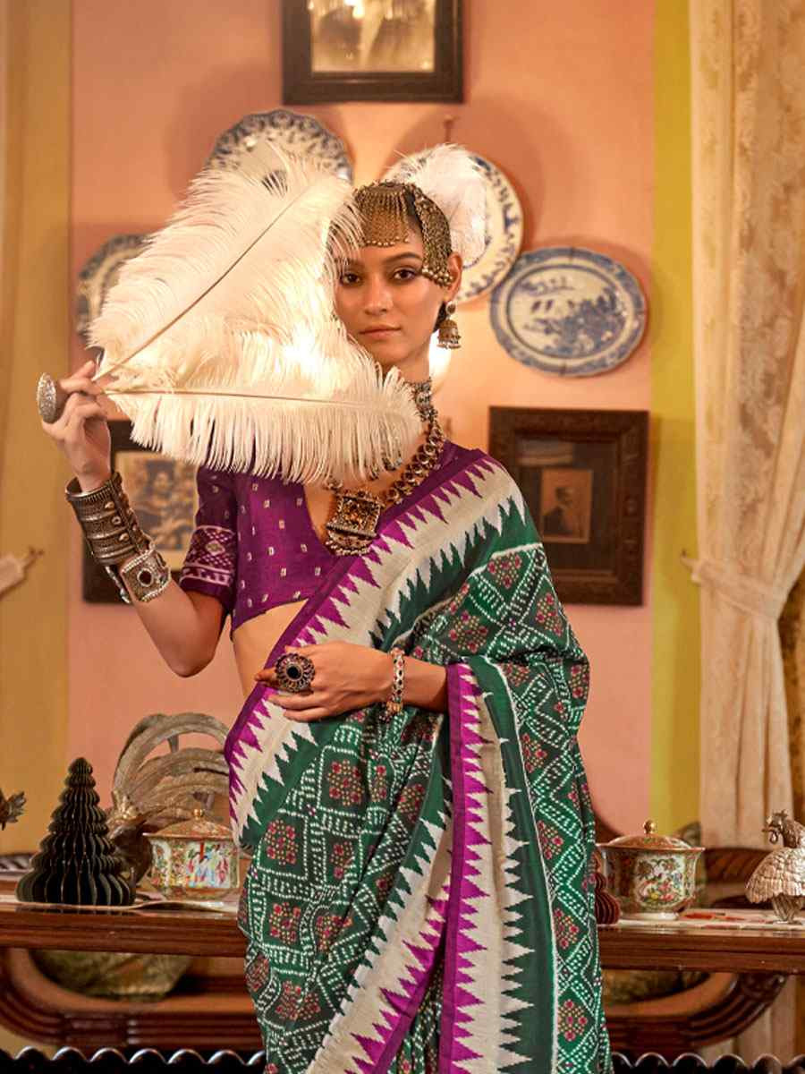 Multi Silk Patola Printed Festival Wedding Fancy Heavy Border Saree