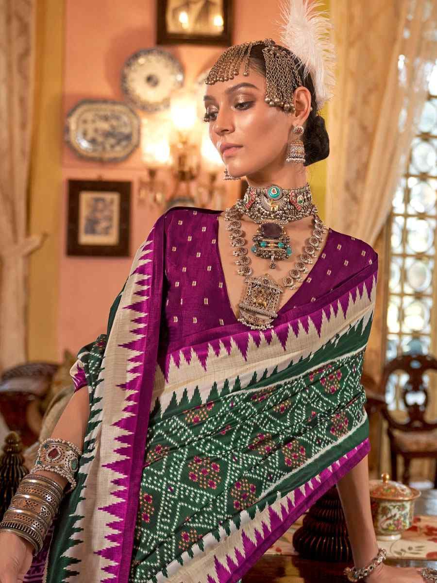 Multi Silk Patola Printed Festival Wedding Fancy Heavy Border Saree