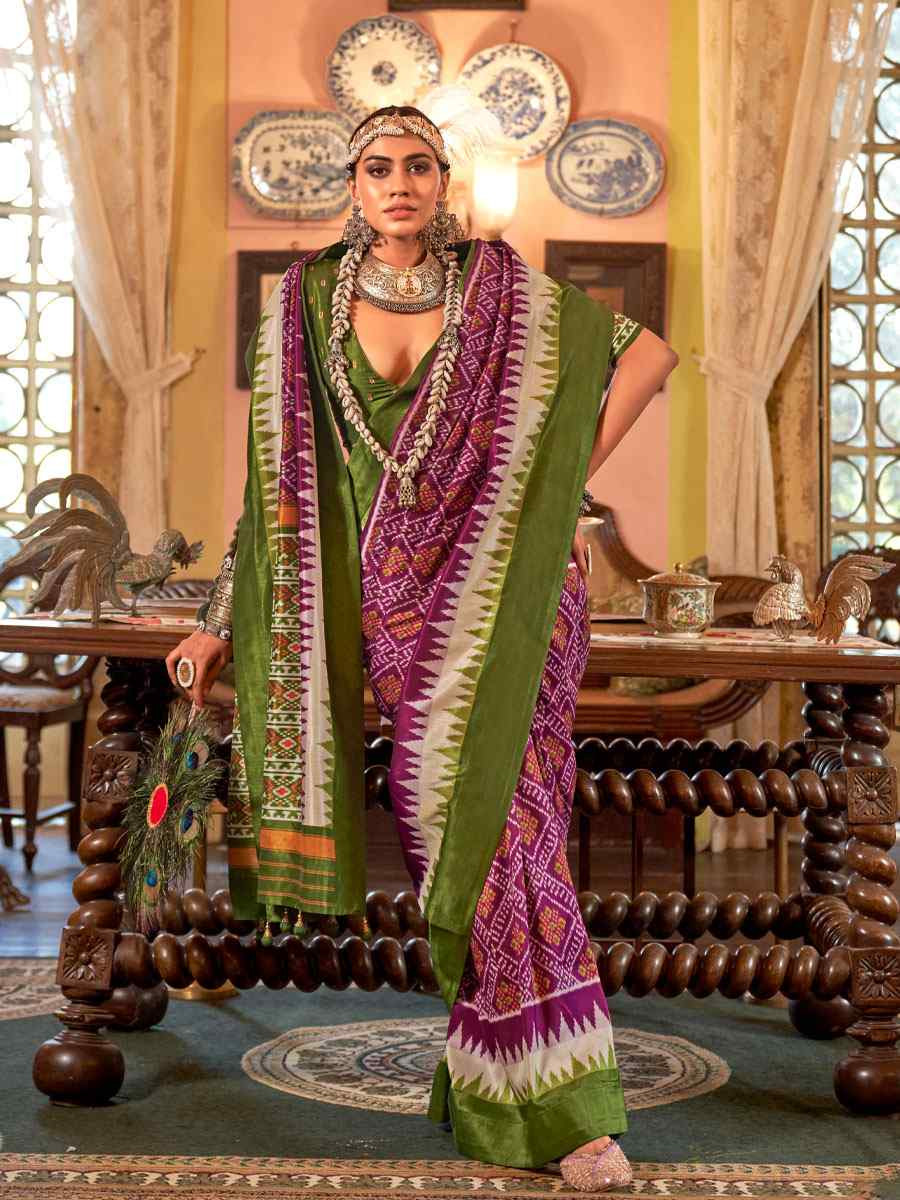 Multi Silk Patola Printed Festival Wedding Fancy Heavy Border Saree